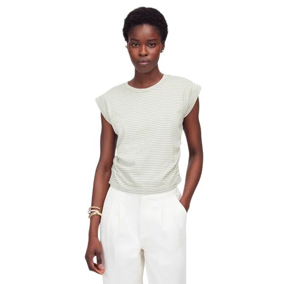 Madewell Dusty Celadon Stripe Side-Cinch Muscle Tee XS NWT - Picture 1 of 9